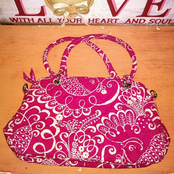Vera Bradley Pink and White Medium Handbag Purse - Picture 2 of 7